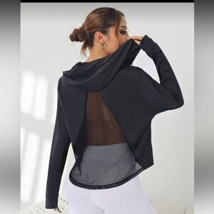 SHEIN Black Mesh Back Hoodie, Oversized, Zip-up, New, Size XL